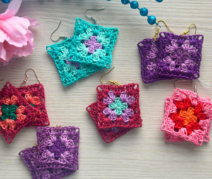 Small Crochet Granny Square Earrings