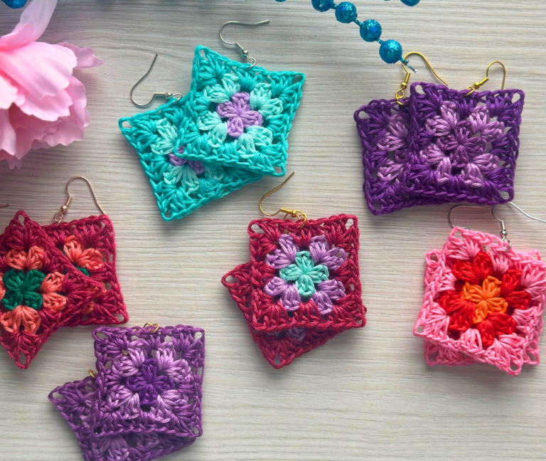 Small Crochet Granny Square Earrings